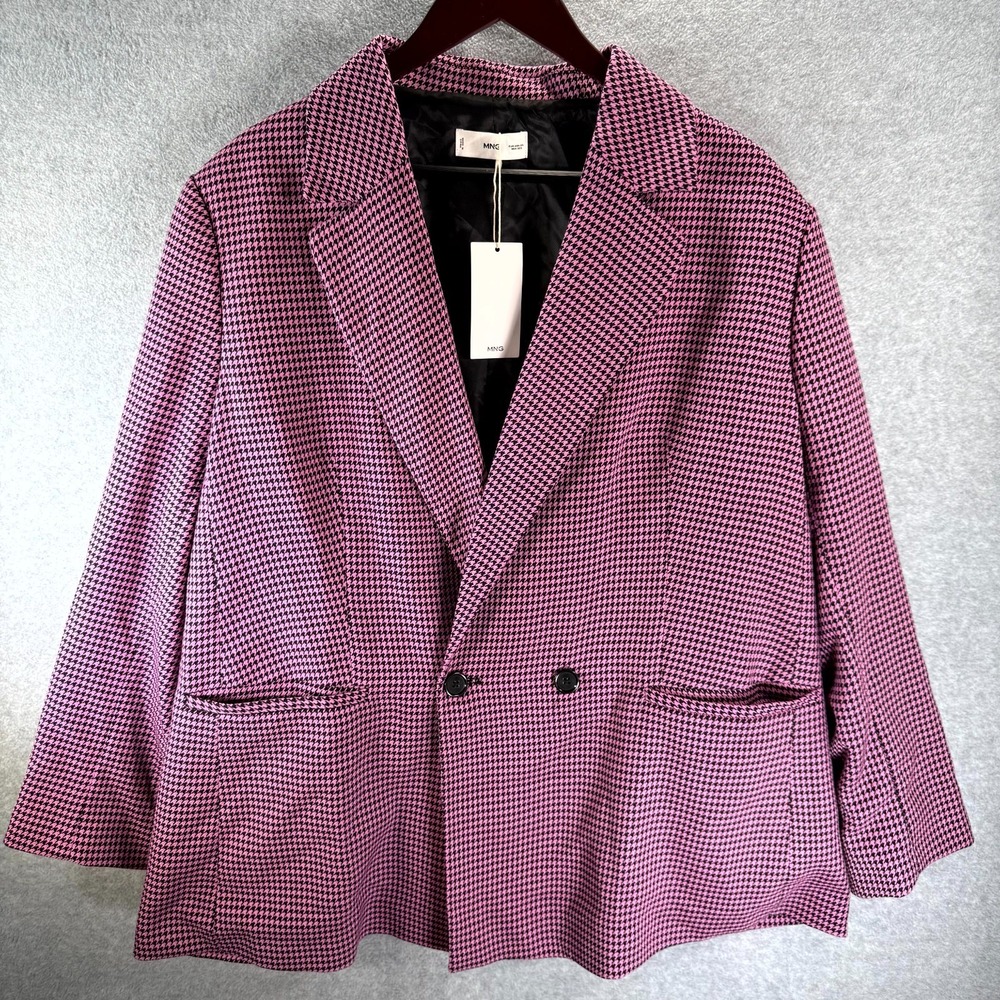 Mango Americana Carlota Blazer Coat Women's 2XL Purple Houndstooth Notch‎ Lapel